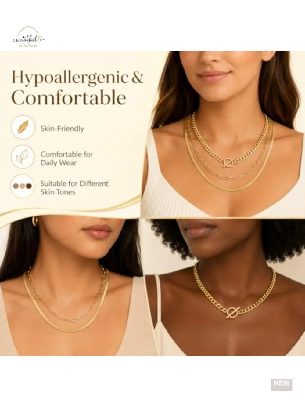 14K Gold Plated Layered Necklace Set, Stacking Chain Necklace for Women